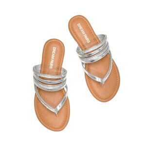 Dream Pairs Thong Sandals Size 8.5 Womens Silver Rhinestone Embellished